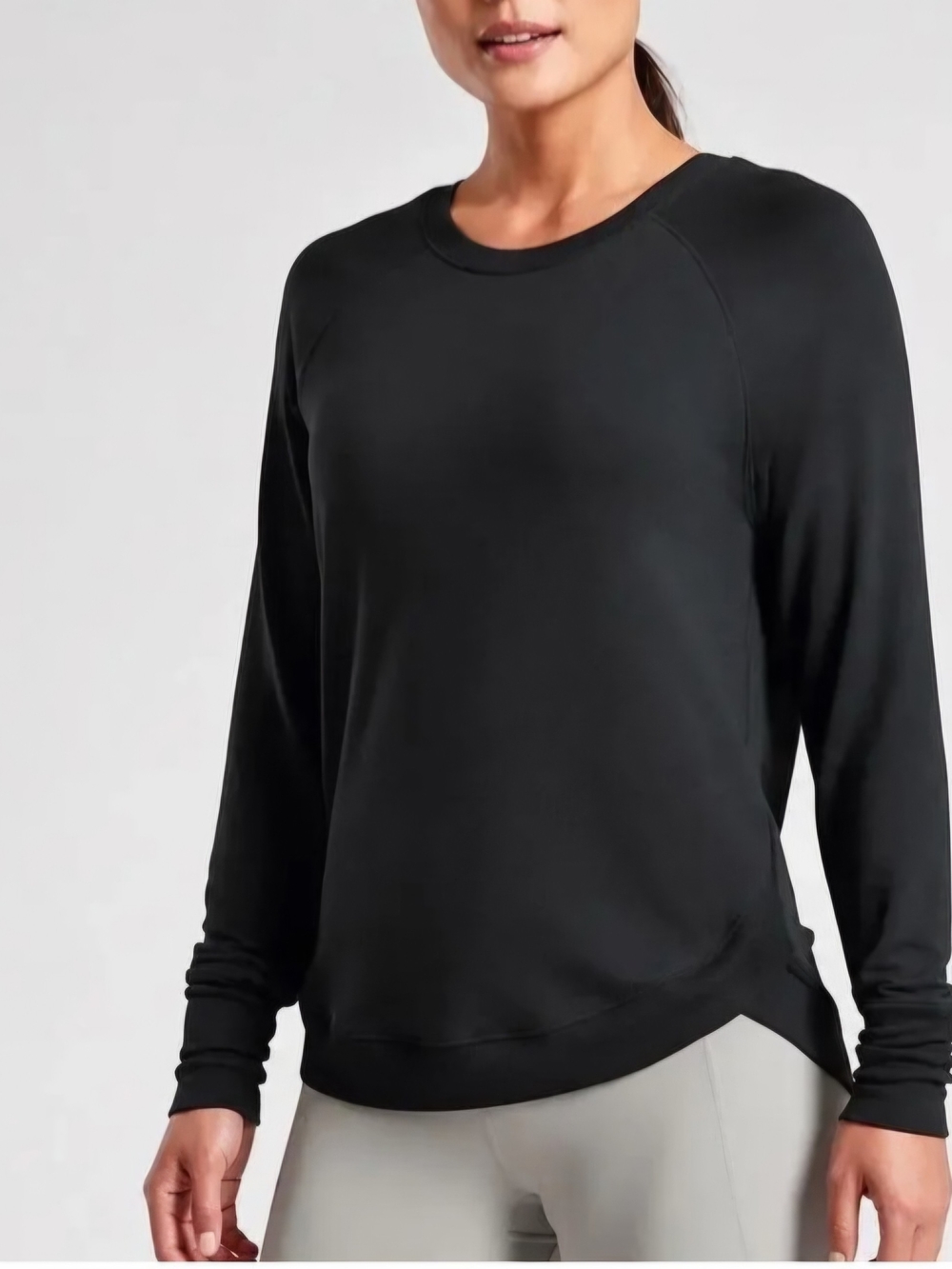 Athleta Black Long-Sleeve Midset Modal Crew Sweatshirt-Relaxed Beyond Soft-Large